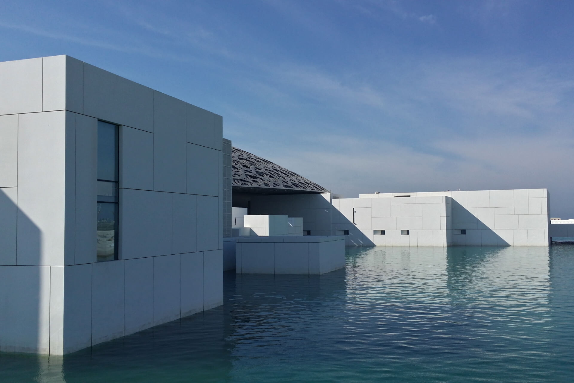 Contemporary architecture beside water, rendered in 3D